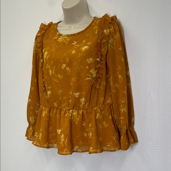 Madewell - Ruffle Shoulder Peplum Tonal Lined Botanical Blouse Size Medium - Picture 5 of 11
